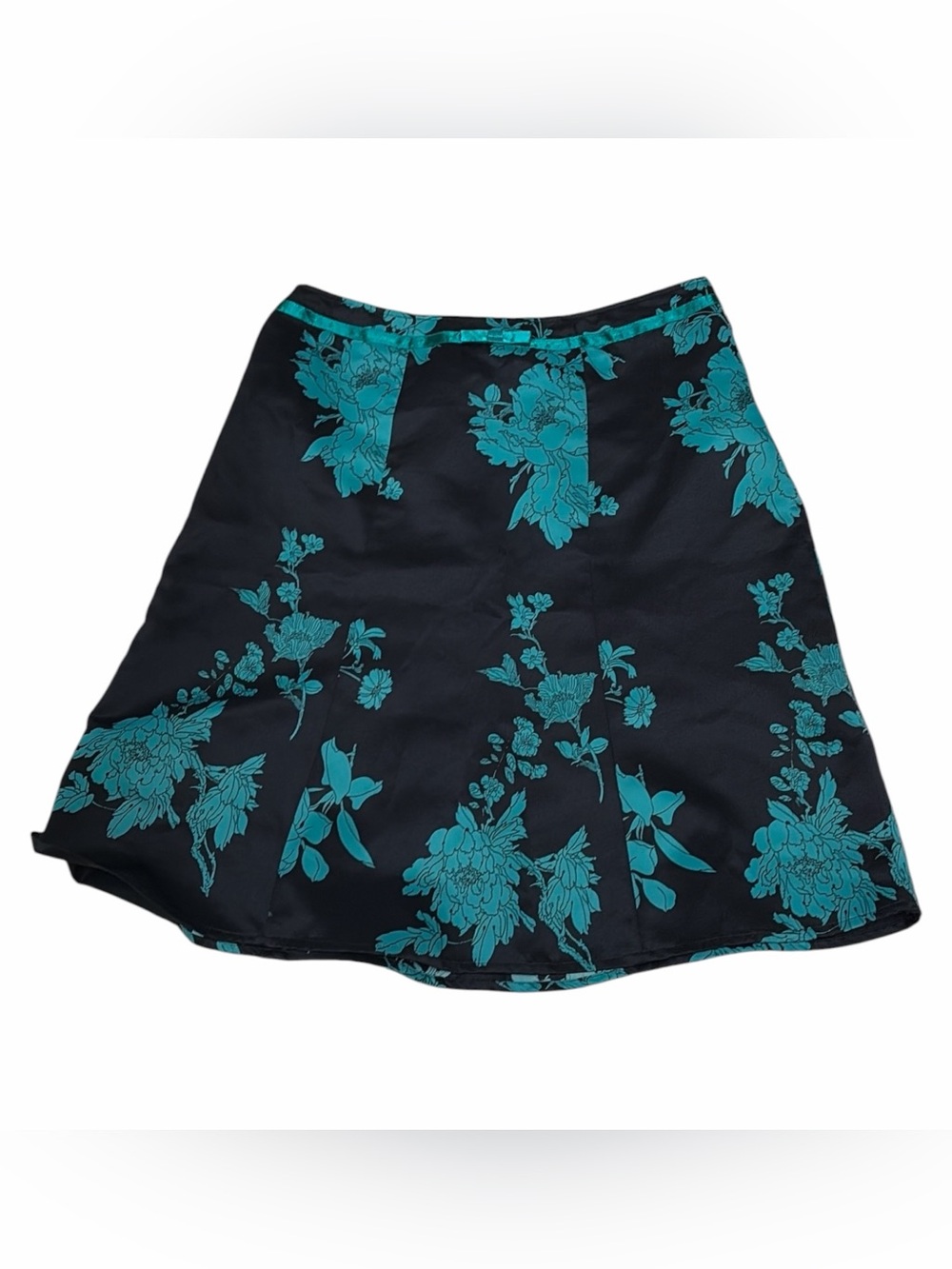 Notations Black Skirt with Teal Floral Print